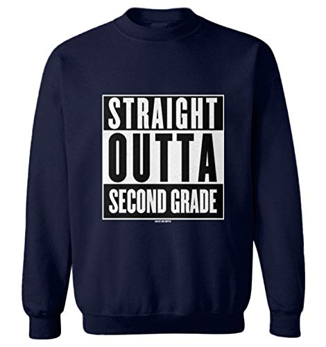 Haase Unlimited Straight Outta Second Grade - Elementary Youth Fleece Crewneck Sweater (Navy Blue, Large)