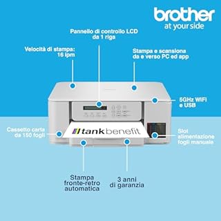Brother DCPT583DW Multifunzione inkjet Tankbenefit | Fino a 16 ipm | Duplex in stampa | Display LCD | Cassetto da 150 fogli | WiFi e USB | Inchiostri inbox da 7.500 pag Nero e 5.000 pag Colori