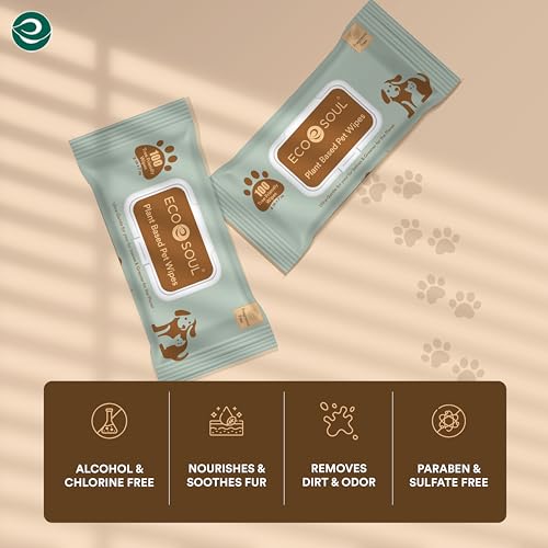 Image of ECO SOUL Pet Wipes for Dogs & Cats, Unscented Large Cleaning Wipes with Aloe Vera & Jojoba Oil | (100 Count Each, Pack of 4)