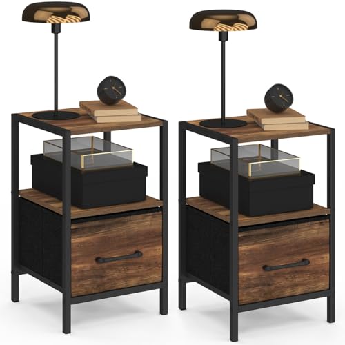 IDMarket - Lot de 2 Tables de Chevet Utah 1 tiroir et 1 Niche Effet Hawkins