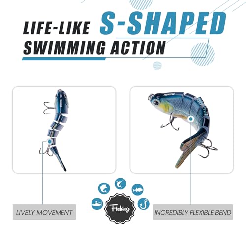 Image of TRUSCEND Swimmax Easy Catch Fishing Lures with BKK Hooks, Wiggling, Vibrating, Rattling and Gurgling for More Bites, Heavy-Duty Dyneema Fiber Jointed Swimbaits for Bass, Trout, Crappie, Walleye, Pike
