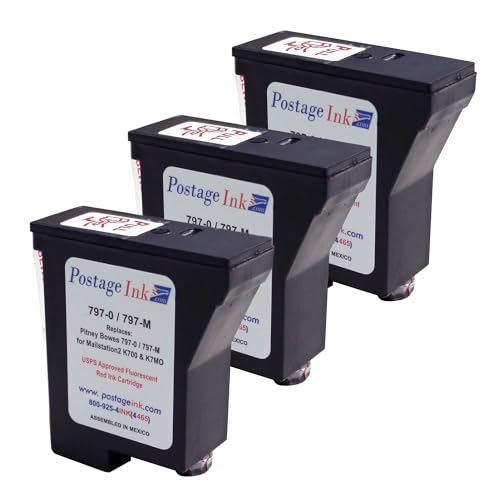 PostageInk.com 797-0 Ink Cartridge Replacement for use with mailstation (K700) and mailstation 2 (K7M0) Postage Meters, Set of 3
