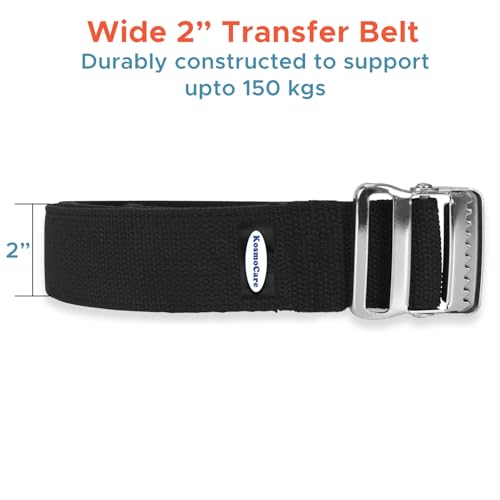 Image of KosmoCare Gait Belt | Transfer Assist with Quick Release Metal Buckle | Medical Safety Strap for Elderly, Disabled & Therapists | 60 Inch Adjustable | Load Capacity 150 kg | Black