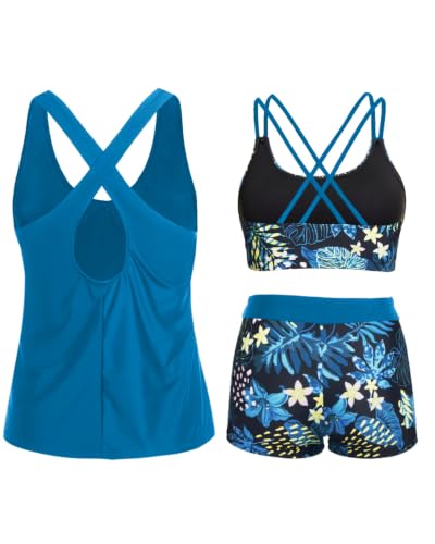 Image of Women's 3 Piece Tankini Swimsuit Tummy Control Bathing Suit with Boy Shorts