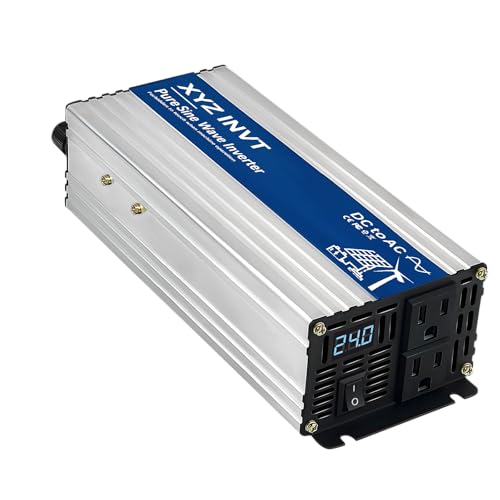 Image of XYZ INVT 1200W Pure Sine Wave Power Inverter DC 24V to AC 110V/120V, 2400W Peak, Car/Truck Power Converter for Solar, Home, Vehicle & Rechargeable Devices with LED Display