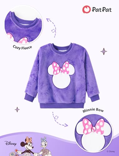 Image of Disney Minnie Mouse Toddler Girl's 2 Piece Outfits Fuzzy Fleece Pullover All-Over Print Leggings Fall Winter Set Purple 4-5T
