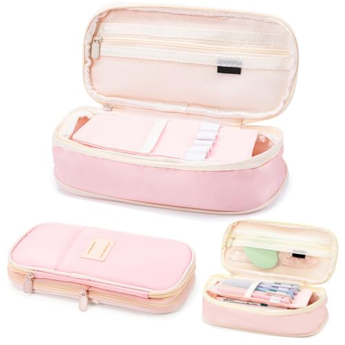 Image of Vinuwu Pencil Case for Girls, Pink Big Capacity Pen Pouch with Zip