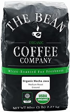 The Bean Coffee Company Organic Mocha Java, Medium Roast, Ground, 5-Pound Bag