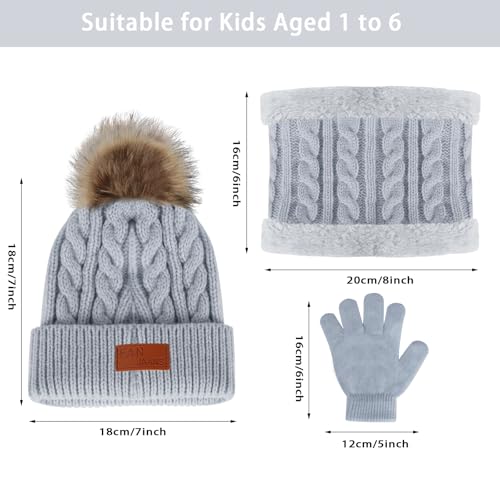 Image of Kids Hat Scarf Gloves Set, Kids Winter Beanie Hat Scarf Gloves Set with Knit Thick Warm Fleece Lined for 1-6 Years Old