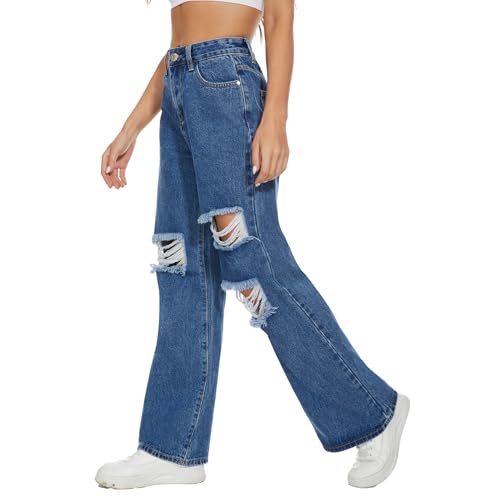 VIPONES Womens Wide Leg Jeans High Waist Baggy Denim Pants Distressed Loose Ripped Boyfriends Jeans Y2K3