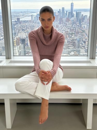 Image of v28 Women's Stretchable Cowl Neck Knit Long Sleeve Slim Fit Bodycon Sexy Sweater