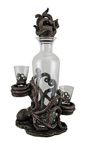 Octopus Spirit Decorative Antique Bronze Finish Statue and Glass Decanter Set Octopus Spirit Decorative Antique Bronze Finish Statue and Glass Decanter Set