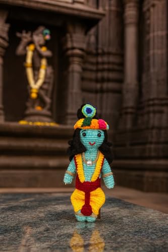 Image of Sutra Handmade Crochet Lord Krishna Doll | Wool Amigurumi Soft Toy | Baby-Safe Pooja Decor & Gifting Item | Handmade by Women Artisans