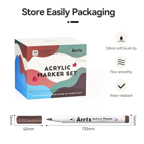 Arrtx 90 Colors Paint Markers, Acrylic Paint Pens for Artists Adults Coloring Drawing - Extra Brush Tip for Rock Painting, Wood, Canvas, DIY Crafts Making Art Supplies image 11