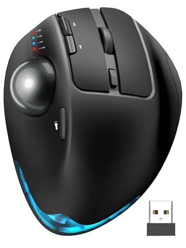 SABLUTE MAM1 Pro Ergonomische Trackball Maus Kabellos Bluetooth & USB Wiederaufladbare Maus mit Daumensteuerung 5 DPI Stufen RGB Beleuchtung Verbindung mit 3 Geräten für PC Laptop Mac Windows
