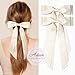 2PCS Silky Satin Hair Bows Hair Clip Light Beige Hair Ribbon Ponytail Holder Accessories Slides Metal Clips Hair Bow for Women Girls Toddlers Teens Kids