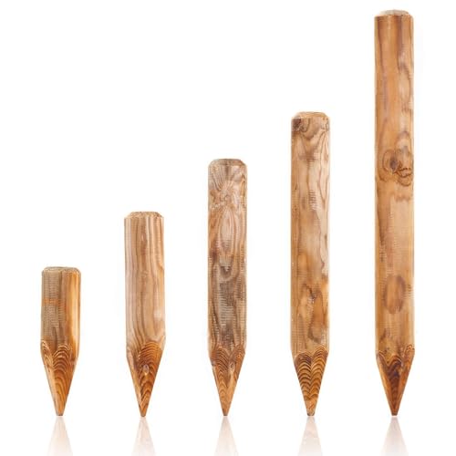 BooGardi Spitze Holzpalisaden in 39 Größen · ø 8cm Länge: 60cm · imprägnierte Baumpfähle · runde Holzpfosten · Garten-Palisade zur Beetumrandung oder Rasenkante