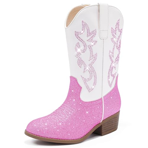 Cowboy Boots for Girls Pointed Toe Kids Cowgirl Boots Mid Calf Western Youth Cowgirl Boots Horse Riding Party for Toddler Little Big Kids
