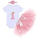 FYMNSI Infantil Bebé Niña 1er Primer Cumpleaños Verano Manga Corta Mameluco Romper Body Tutú Falda con Bowknot Diadema 3pcs Traje de Pijama 1 Año Fiesta Fotografía Vestir Regalo Rosa #1
