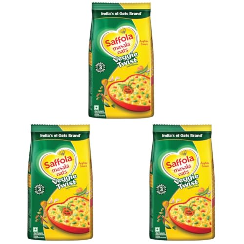 Image of Saffola Masala Oats | 750g |Veggie Twist | Tasty, Anytime Snack | Ready in 3 mins | Millets Goodness- with Bajra & Jowar | No maida, No added preservatives | Oats helps manage weight (Pack of 3)
