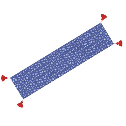 Chemin de table antidérapant flocon de neige 35x152 cm avec pompons
