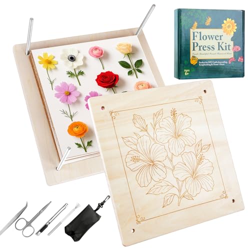 Kimimara Blumenpress-Set Holzpresse für Pflanzen 27 5 x 27 5 cm DIY-Bastelset zum Pressen und Trocknen von Blumen und Pflanzen wiederverwendbares Bastelset für Erwachsene für Naturliebhaber