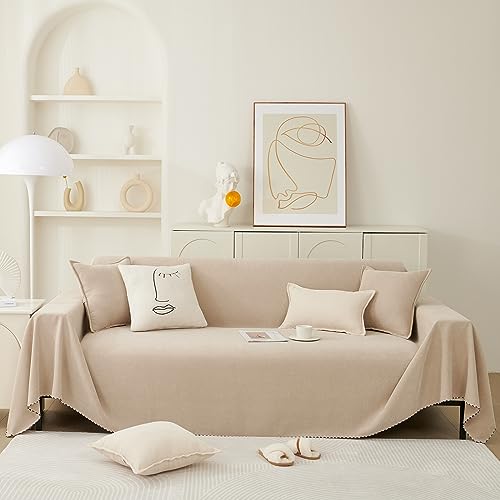 DREAMINGO Waffle Chenille Khaki Couch Cover Sofa Covers for Dogs Modern Solid Style Couch Cover for 2 Cushion Couch Sofa Scratch Proof Loveseat Sofa Slipcover Pet Furniture Protector,71"x118"