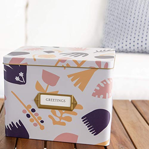 Jot & Mark Greeting Card Organizer Box Set | Decorative Recipe Tin Box, Tab Dividers, Matching Greeting Cards and Envelopes (Scandinavian Floral)