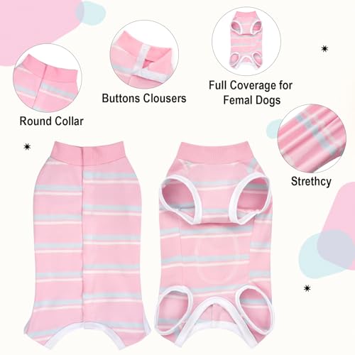 Image of Dog Surgery Recovery Suits, Sleeveless Dog Recovery Suit Female, E-Collar & Cone Alternative Surgical Suit for Small and Medium Dogs After Surgery, Striped Dog Onesie Pajamas