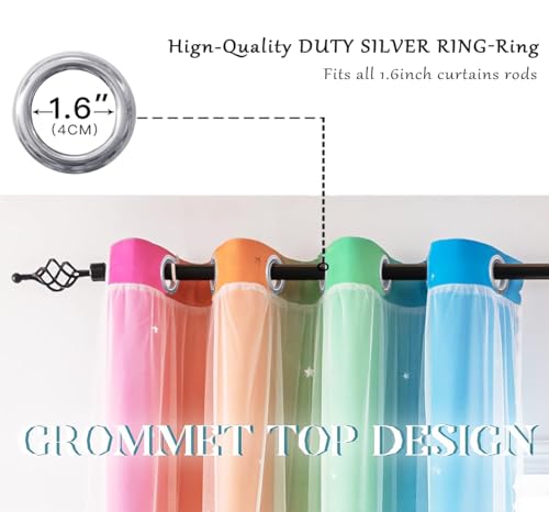 Image of Yancorp Curtains for Girls Bedroom Kids Curtain Hollow-Out Star Window Nursery Curtain 63 inches Length Room Darkening Grommet 2 Layers (Four Colors-R, W52 X L63)