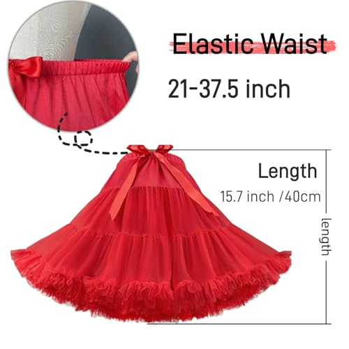 Kryozent Adult Ballet Tutu Tulle Skirt Elastic Waist Princess Ballet Dance Petticoat Knee Length Red Puffy Pettiskirts for Women