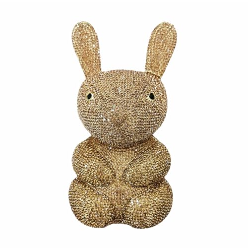 DKQXEIM Women Cute Rabbit Shape Rhinestone Evening Bag Chic Animal Crystal Clutch Glitter Full Diamond Purse for Prom Party Gold