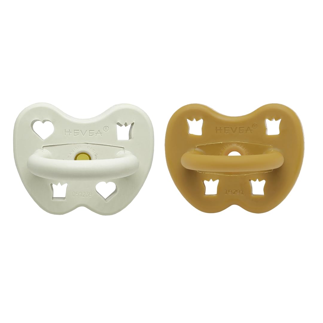 HEVEA Naturkautschuk Schnuller RUND Form, 3-36 Monate - Hygienisches Einteiliges Design für Neugeborene bis Kleinkinder, BPA-frei, Weich & Langlebig - Zweierpack (Arctic Amber)
