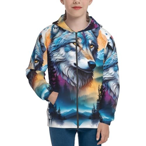 Animal Forest Wolves3 Kids Pullover Hoodies Boys Zip Up Sweatshirts Girls Athletic Clothes with Pocket3