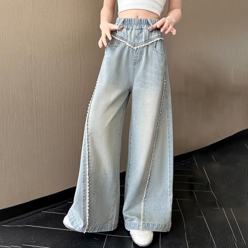 Baggy Pants for Girls Wide Leg Elastic High Waist Casual Denim Trousers Teen Fall Washed Straight Leg Jeans2