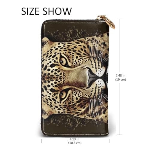 Patterned leopard head Leather Wallet for Women Long Coin Purse Ultra Slim Credit Cards Holder Bifold Clutch2