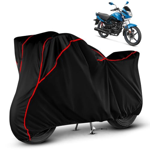 Image of Heavy Duty Waterproof Bike Cover for Hero Splendor Ismart 110 | All Weather Protection from Rain, Dust, Sun & Scratches | Universal Fit for All Bike & Scooty | Black Red Piping |