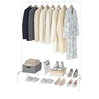 Metal Clothes Rail with Shoe Rack, White, 110 cm Wide x 150 cm High x 40 cm Deep, Freestanding Garment Storage