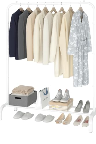 raxter Metal Clothes Rail with Shoe Rack White 110 cm Wide x 150 cm High x 40 cm Deep Freestanding Garment Storage