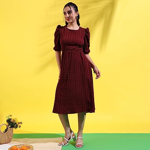 Image of PINACOLADA Women's Solid Dress for Casual Wear | Regular Sleeve | Quality Stretchable Fabric | Dress Crafted with Enhanced Stretch and Comfort Fit for Everyday Wear
