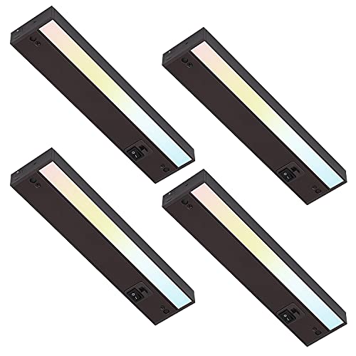 TORCHSTAR LED Under Cabinet Light, Hardwired or Plug-in, 12 Inch, 8W, Dimmable, Linkable, 3 Color Selectable, On/Off Switch Included, ETL & Energy Star, 120V, Bronze Finish, Pack of 4
