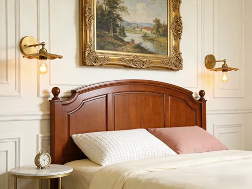 Image of Phansthy Hardwired Wall Lighting, Barn Wall Sconces Antique Brass Indoor Wall Lights with Hammered Metal Lotus Leaf Texture Shade, Vanity Wall Lamp for Bathroom Bedroom Kitchen (One-Light 2 Pack)