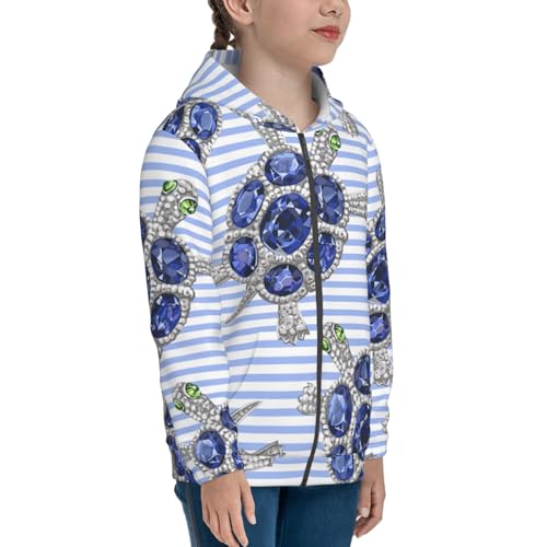 Turtle with Blue Stones Kid Hoodies Boys Zip Up Sweatshirts Girls Pullover with Pocket4