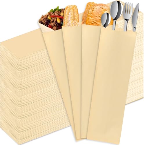 party greeting 3000 Pcs Churro Bags Bulk Silverware Bags Silverware Sleeves Paper for Restaurant 10 x 2-3/4 Disposable Utensils Sleeves Cutlery Holder for Baguette Cookies Bakery Kraft Paper Brown