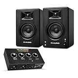 M-AUDIO BX3 Pair Bluetooth Studio Monitors Budnle with Dual XLR Audio Interface for Studio Recording, Music Production, Podcasting, Streaming