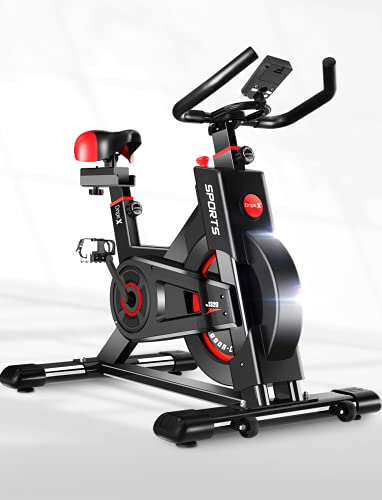 Dripex Exercise Bike with Adjustable Seat & Resistance - Ultra-Silent Stationary Bike with Bidirectional Flywheel, LCD Monitor,Pulse Sensor. Castor (2021 Upgraded Version)