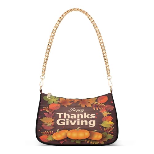 Kigai Happy Thanksgiving Pumpkin Shoulder Bag for Women, Handbag with Chain Strap, Soft Purse Tote Bag for Ladies - Main Image