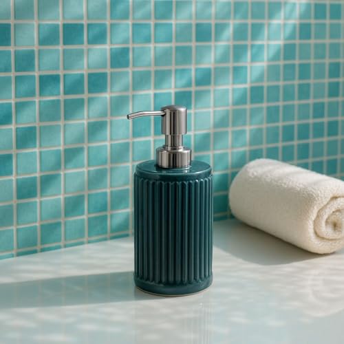 Image of Ceramic Soap Dispenser 330ml (Set of 1) | Refillable Liquid Hand Wash & Lotion Pump Bottle for Bathroom, Kitchen, Spa, Hotels, Office | Premium Ceramic Bathroom Accessory | Green