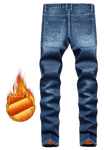 Qazel Vorrlon Men's Fleece Lined Jeans Winter Warm Flannel Skinny Slim Fit Stretch Denim Pants2