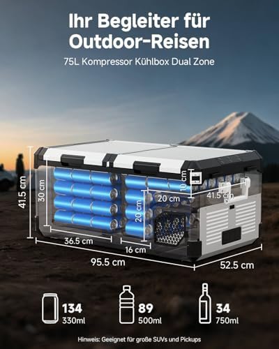 Bild 1 - AAOBOSI Kompressor Kühlbox 75L | Starke Kühlleistung bis -20℃ | Dual-Zone für Auto & Camping | Edelstahl & Aluminium Design
